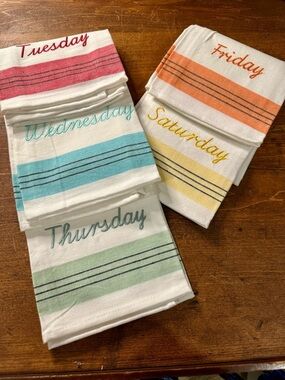 Martha Stewart 5 Days of the Week Embroidered Cotton Kitchen Towels Multi Color